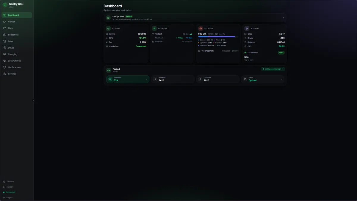 Sentry USB web dashboard